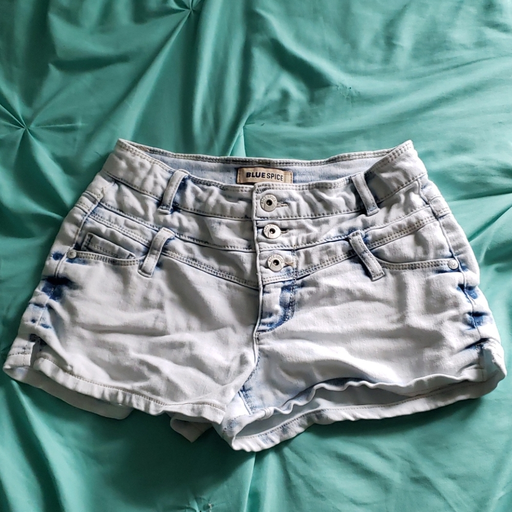 Blue Spice Bleached Denim Shorts
